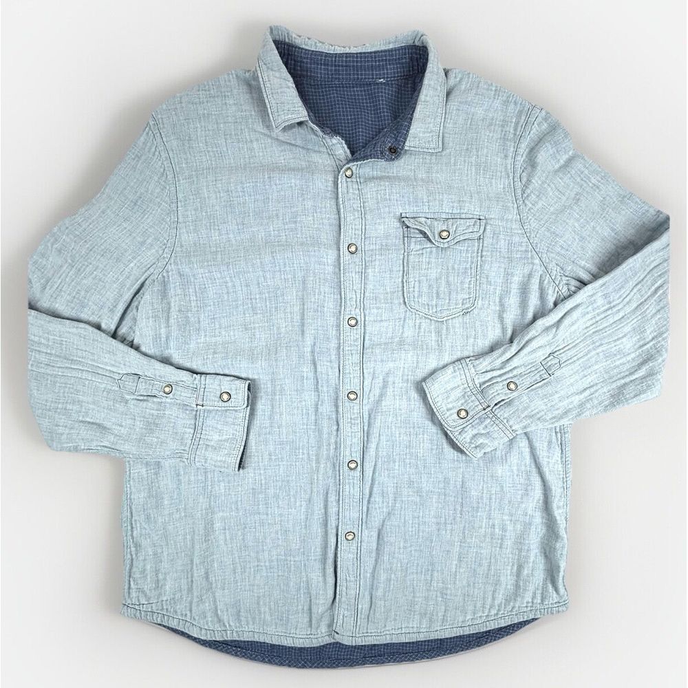 Jeremiah American Legacy Shirt Reversible Medium Pearl Snap Long Sleeve Blue EUC